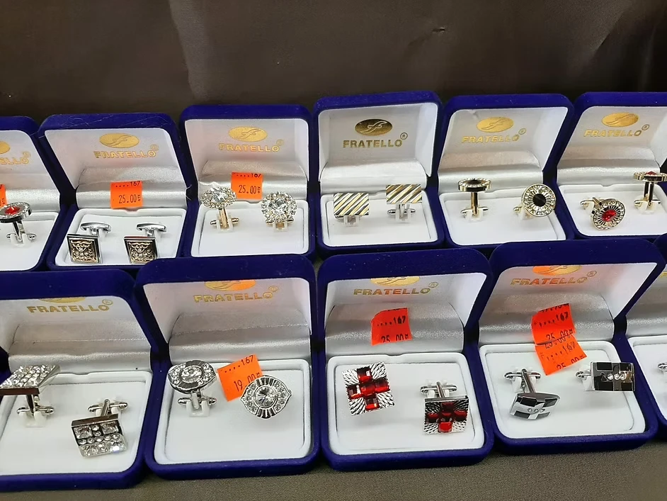 Fratello cufflinks display with silver and gemstone styles