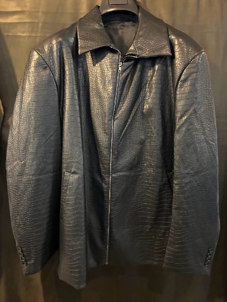 Black crocodile embossed leather jacket with zip front