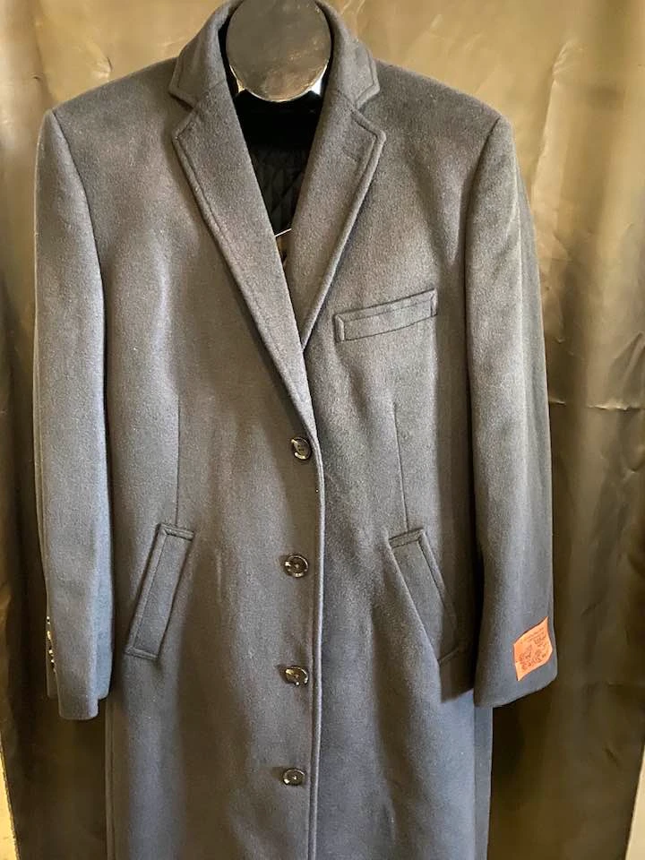 Charcoal wool overcoat with notch lapel