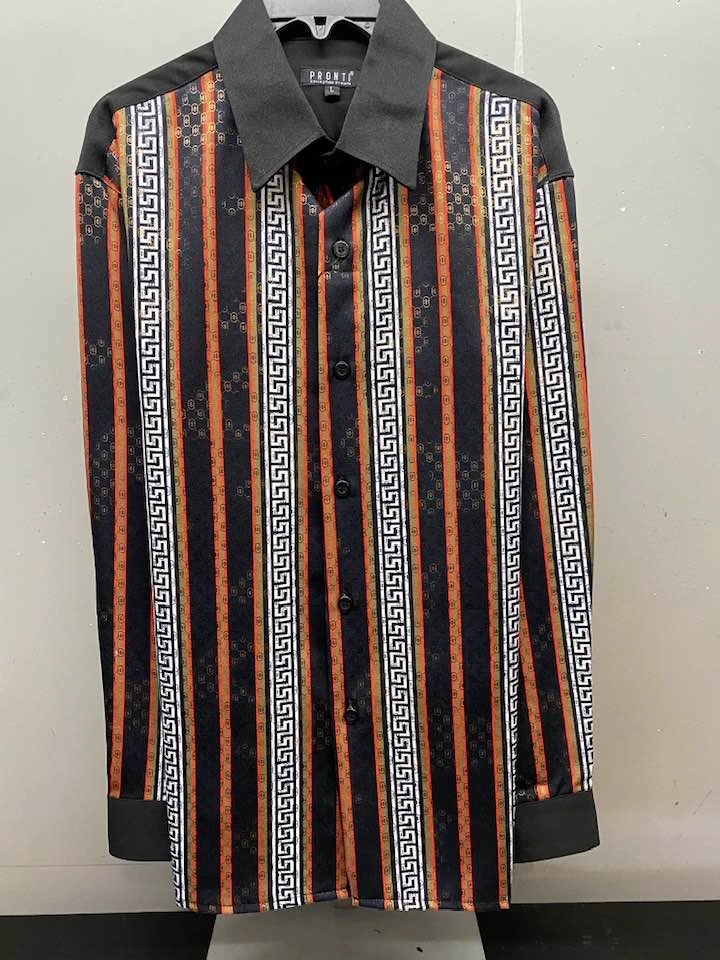 Striped dress shirt with Greek key pattern
