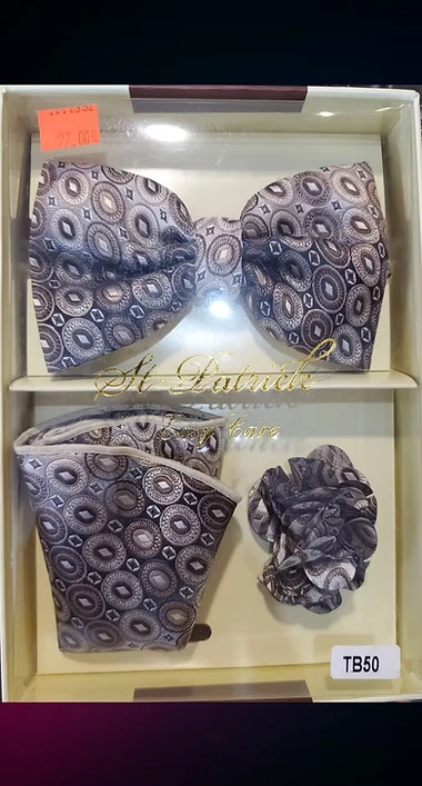 St. Patrick medallion bow tie and pocket square set in gift box